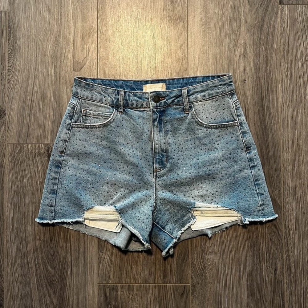 Altar'd State Rhinestoned Light Wash Jean Shorts